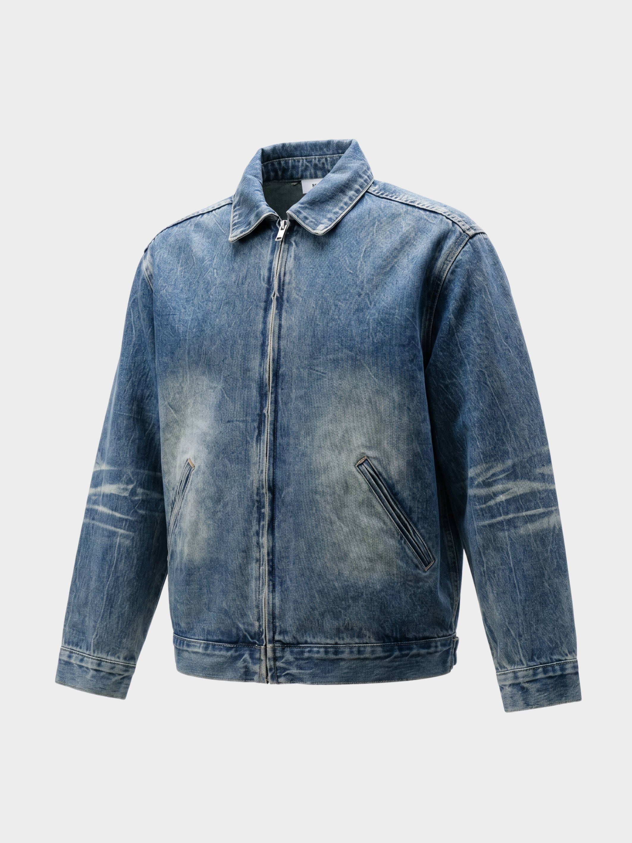 Vintage Wash Zip Up Denim Jacket