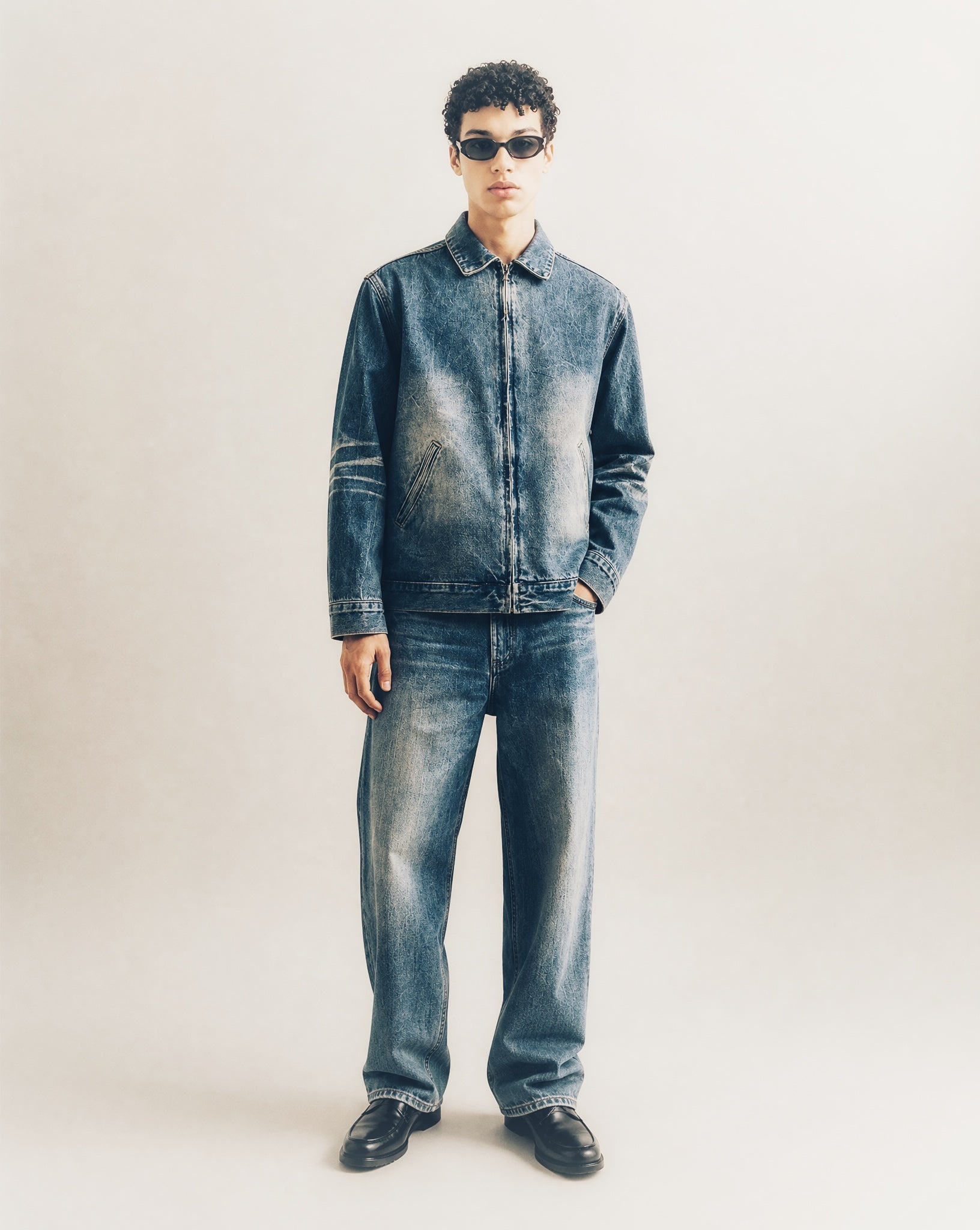 Vintage Wash Zip Up Denim Jacket ODMPOD